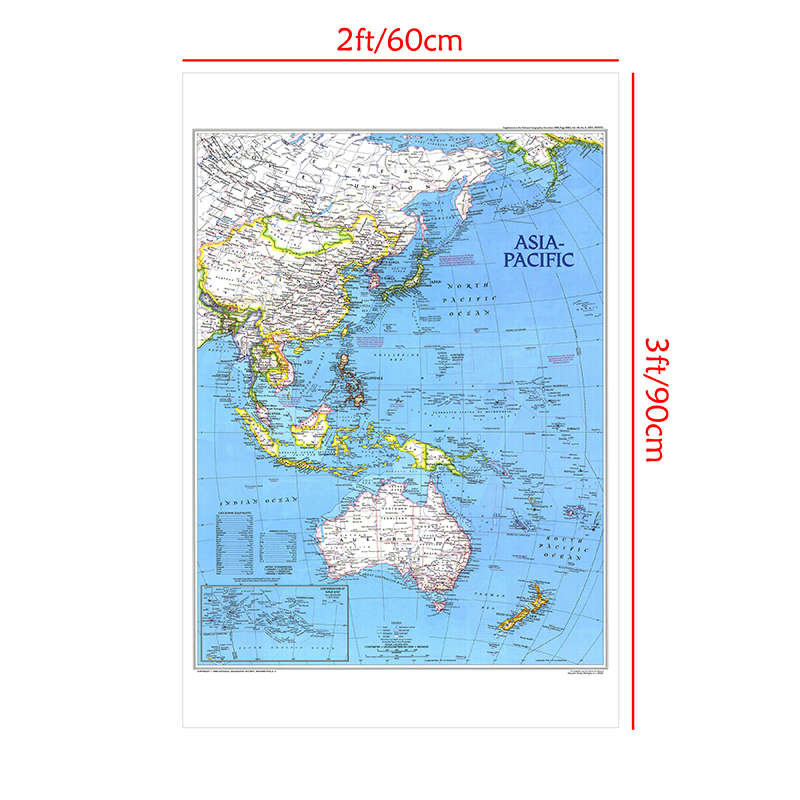 24x36 cali piękne płótno wiszące malarstwo ścienne drukowana mapa azji Pacific do wystroju biura domowego