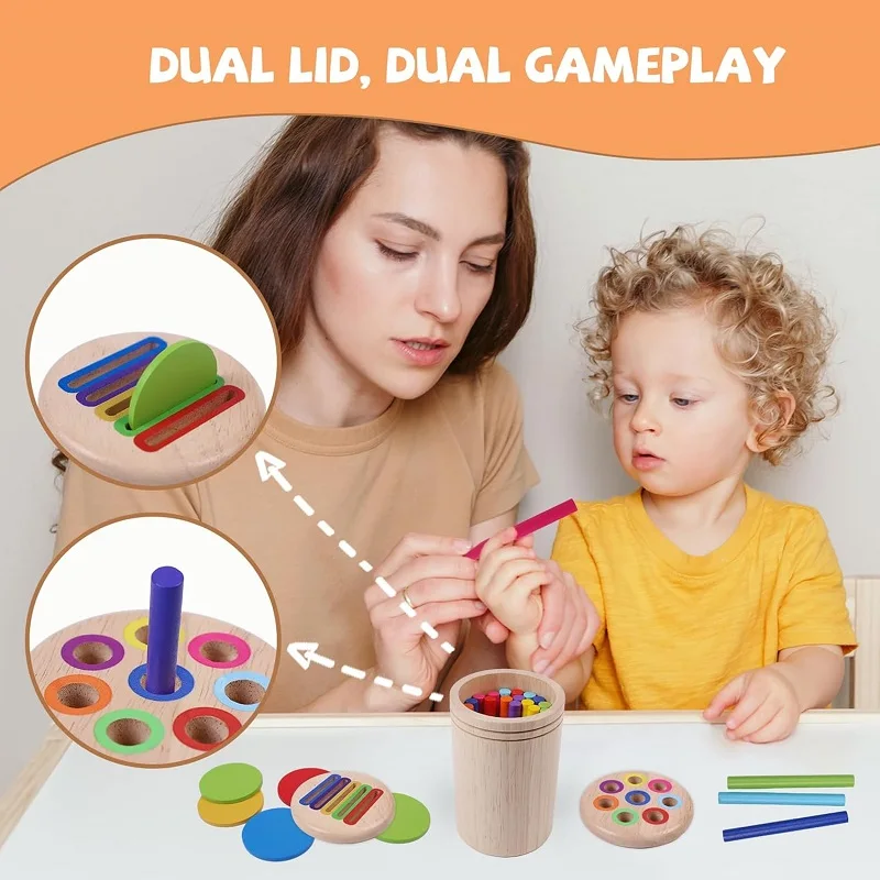Montessori Educational Toys Wooden Stick Baby Learning Color Sorting Toys for Toddlers Fine Motor Development Sensory Match Game