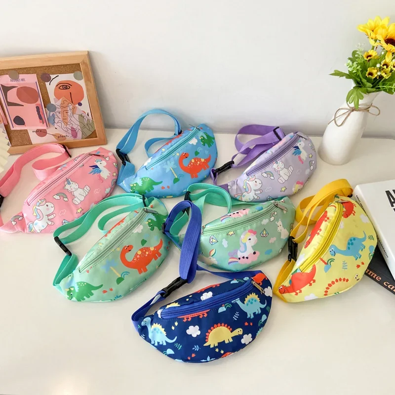 Saco de cintura com desenho animado dinossauro para crianças, saco de peito, bolsa de dinheiro, bolsa com zíper, bolsa para crianças, menina e menino, bebê, fofo