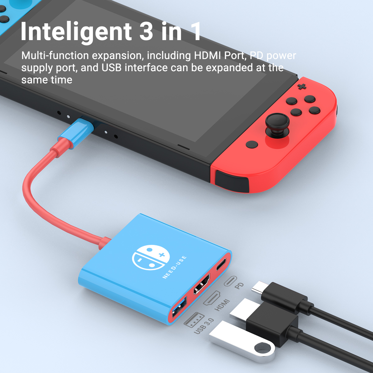 USB C-HDMI 멀티포트 어댑터 3-in-1 Type-C 허브 Thunderbolt 3-HDMI 4K 출력 Nintendo Switch MacBook Pro용 100W PD 포트