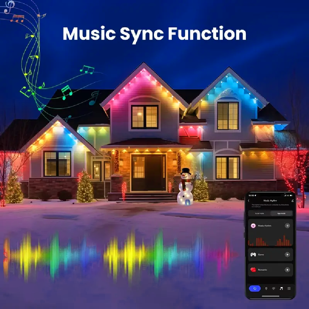 196FT/147FT/98FT/49FT Permanent Outdoor Lights RGB+IC Smart Christmas Lights String Waterproof for New Year Holiday Decorations