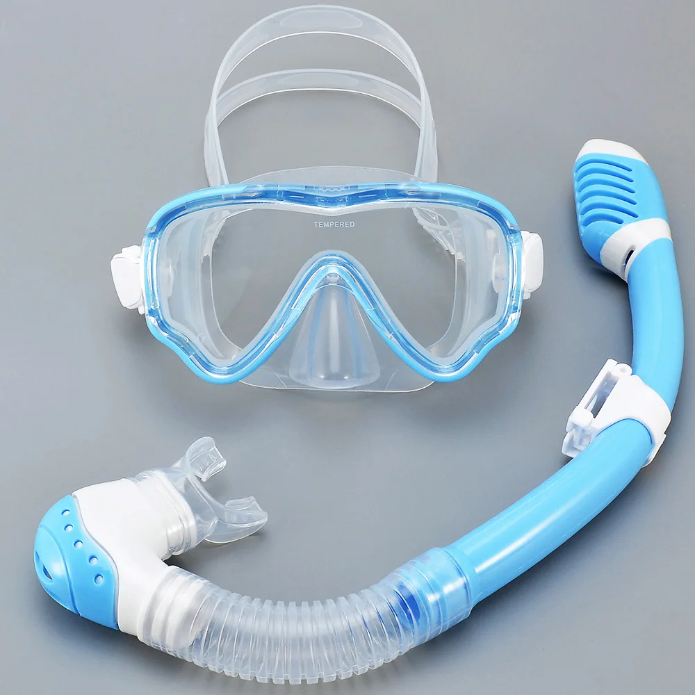 Máscara de buceo para niños, conjunto de snorkel, gafas de natación de vidrio templado, vista panorámica, antifugas, antivaho, entrenamiento, parte superior seca, jóvenes, niños y niñas