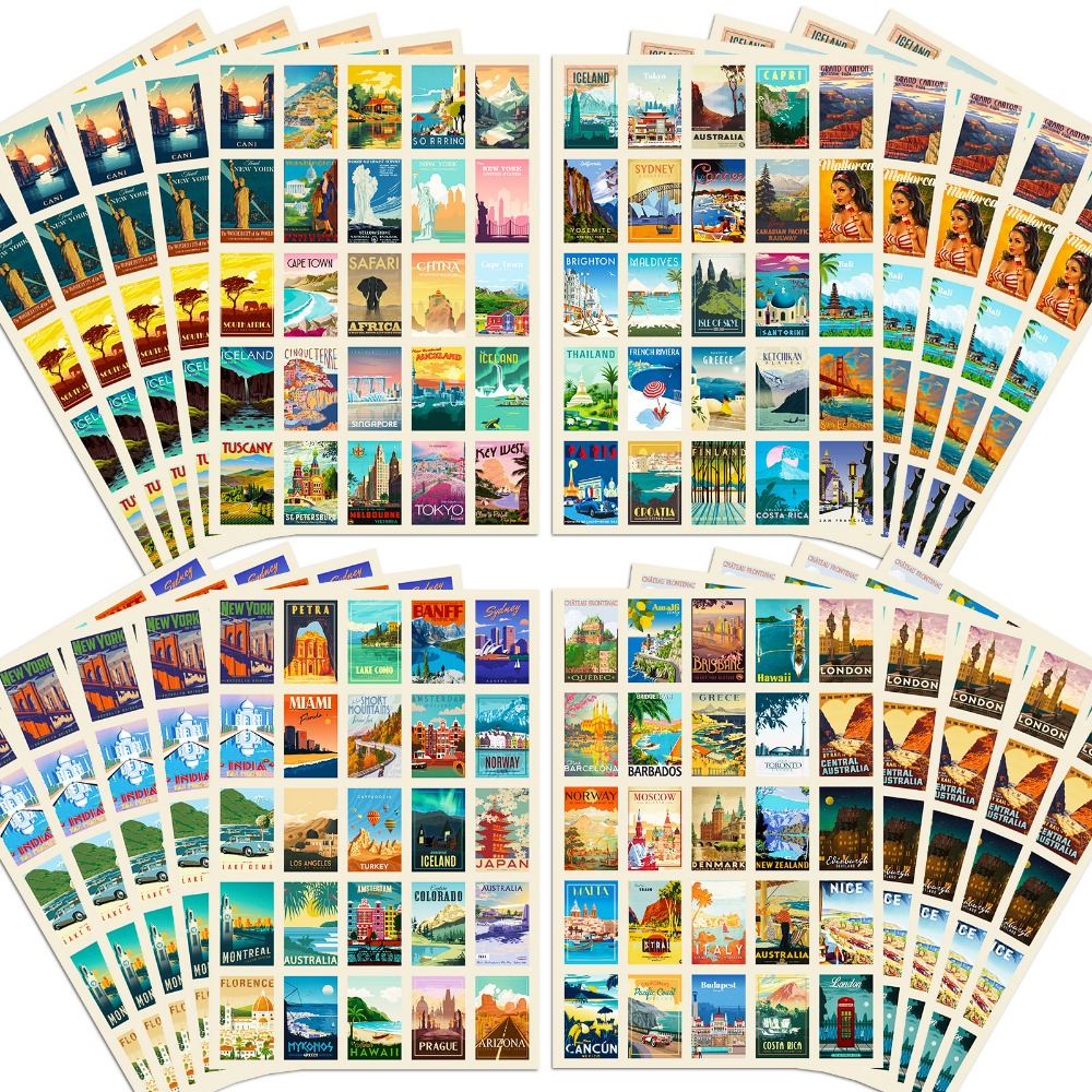 100 個漫画レトロ風景ポスターステッカー美的 DIY ラップトップ電話オートバイ車防水ステッカー子供のおもちゃギフト
