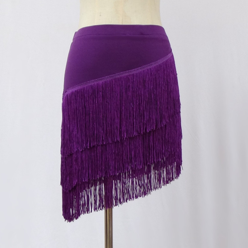 เต้นรําละตินกระโปรงผู้ใหญ่หญิงพู่กระโปรงสั้นสตรีเต้นรําไม่สม่ําเสมอ Fringe ชุดสีดํากระโปรง Ballroom Dress