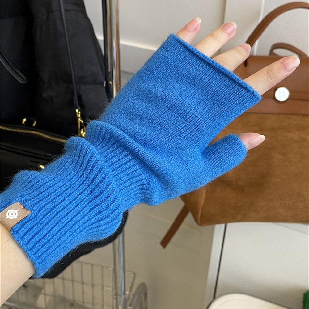 Unisex Long Half Finger Gloves Women's Unisex Winter Fingerless Mittens Solid Colour Goth Wool Hand Mittens Cosplay Accessories
