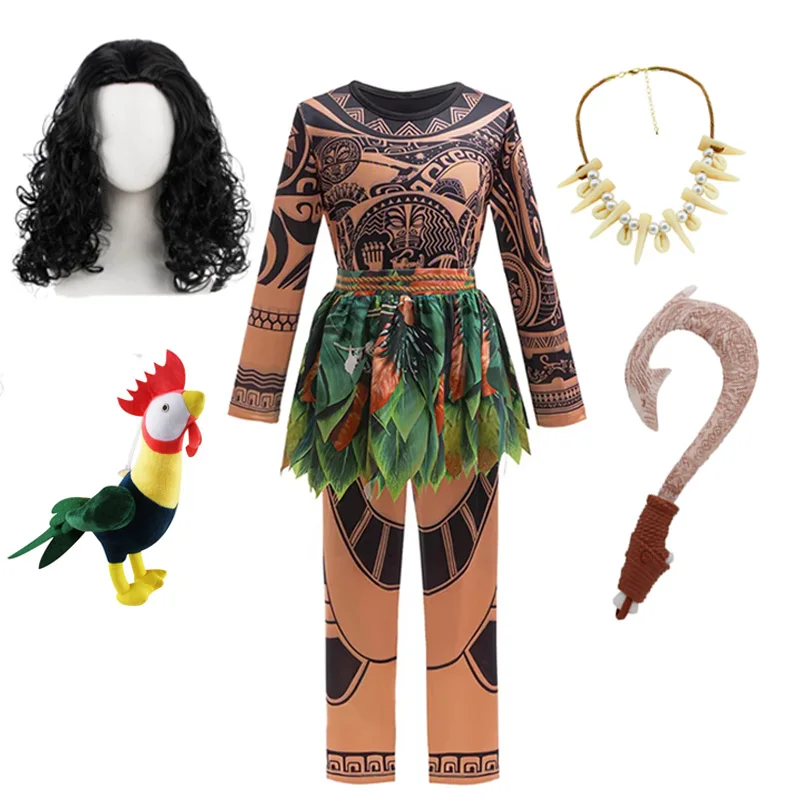 Moana 2 Character Maui Clothes Tattoo Pants Boys Costume Kids Cosplay Birthday Carnival Set Girls Vaiana Dress Adventure Costume