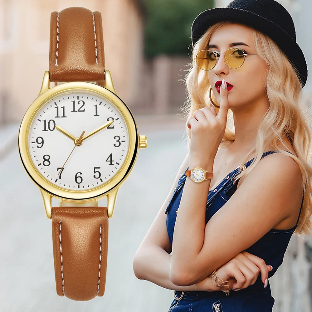 Nhật Bản Chuyển Động Quartz Nữ Dễ Dàng Đọc Chữ Số Ả Rập Đơn Giản Mặt Số Dây Da PU Nữ Kẹo Màu