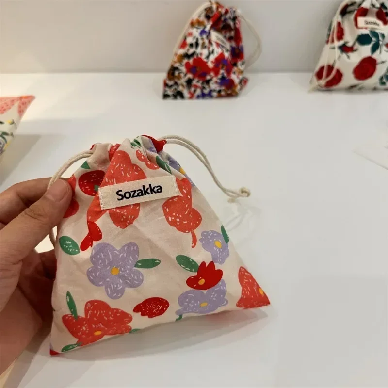 꽃 Drawstring 립스틱 세면 용품 화장품 가방 패션 소녀 동전 가방 지갑 키 이어폰 코튼 메이크업 주최자 포켓 가방