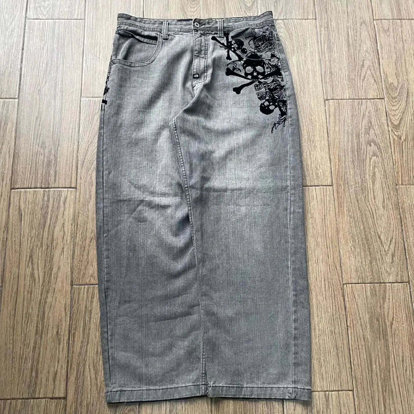 Pantalones vaqueros Retro Southpole con calavera y marca de agua para hombre y mujer, pantalones vaqueros holgados Y2K Harajuku gótico Hip Hop para monopatín, ropa de calle