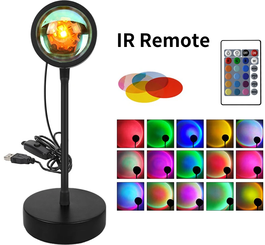 Projektor LED USB lampki nocne RGB zachód słońca atmosfera lampka nocna z pilotem do sypialni transmisja fotografia tło wystrój