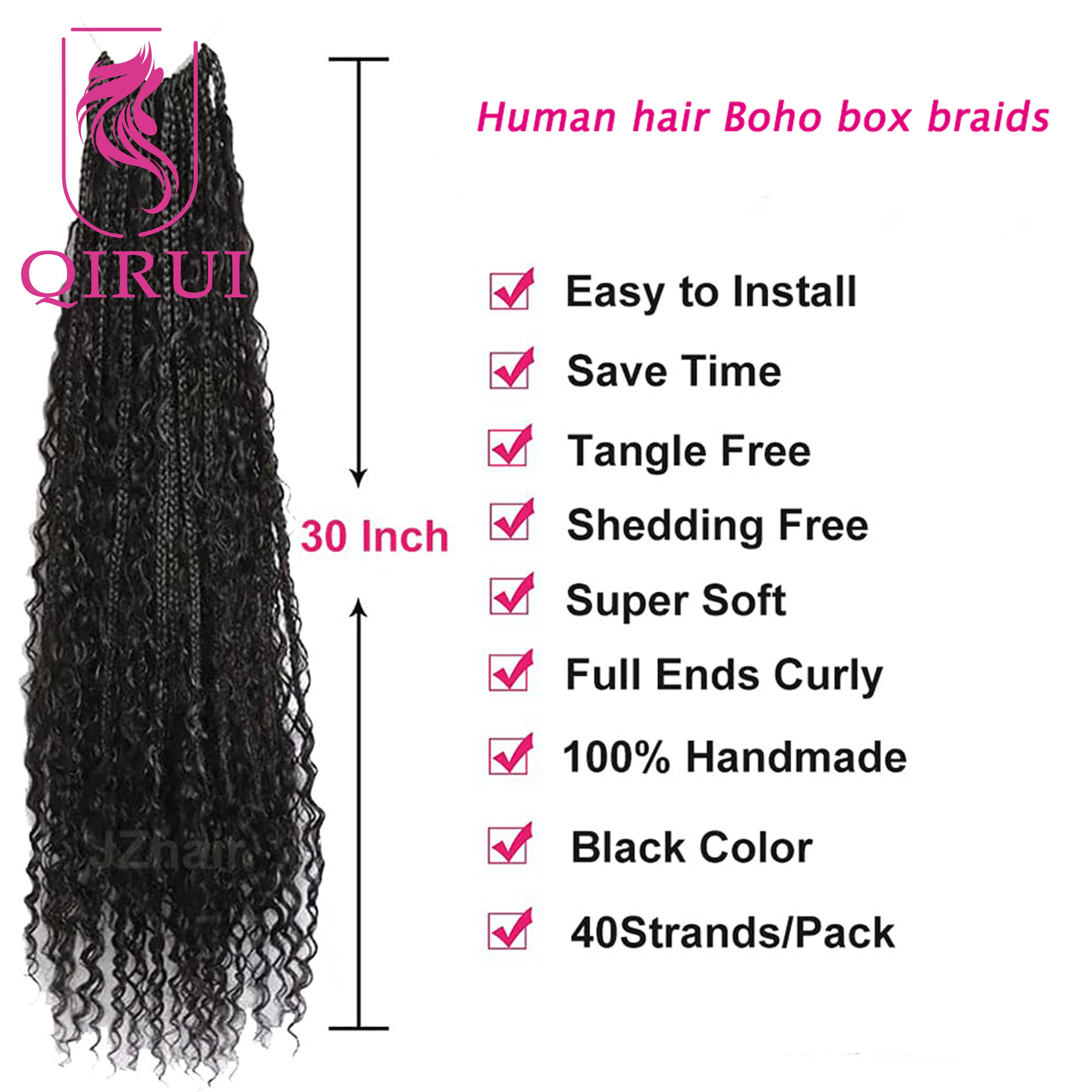 Crochê boho caixa tranças com cachos de cabelo humano pré looped caixa tranças com cabelo humano encaracolado extremidades completas 30 Polegada extensões de cabelo