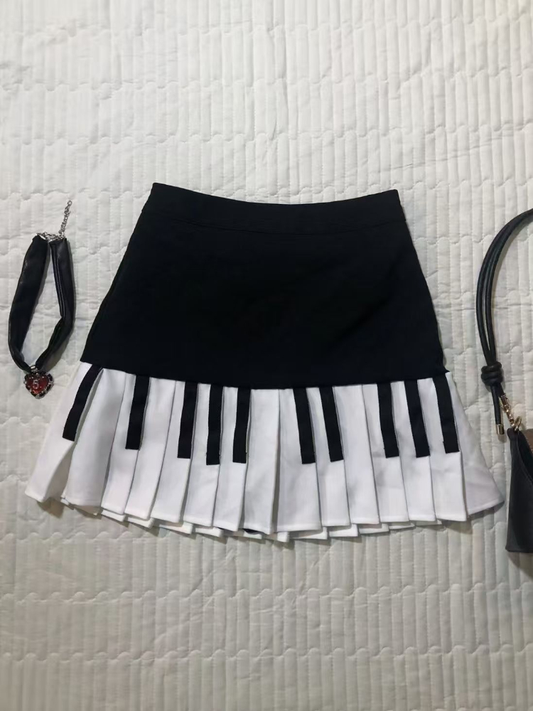 빈티지 Y2K 블랙 화이트 피아노 스커트 여성 디자인 헵번 여름 하라주쿠 미니스커트 여성 패션 핫걸 신상 레트로 의류