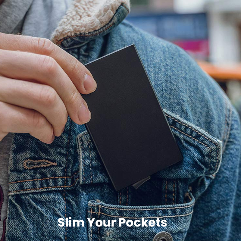 Slim Pop Up กระเป๋าสตางค์ Minimalist ผู้ถือบัตรเครดิตสําหรับผู้ชายผู้หญิง RFID Blocking Mini กรณีโลหะ