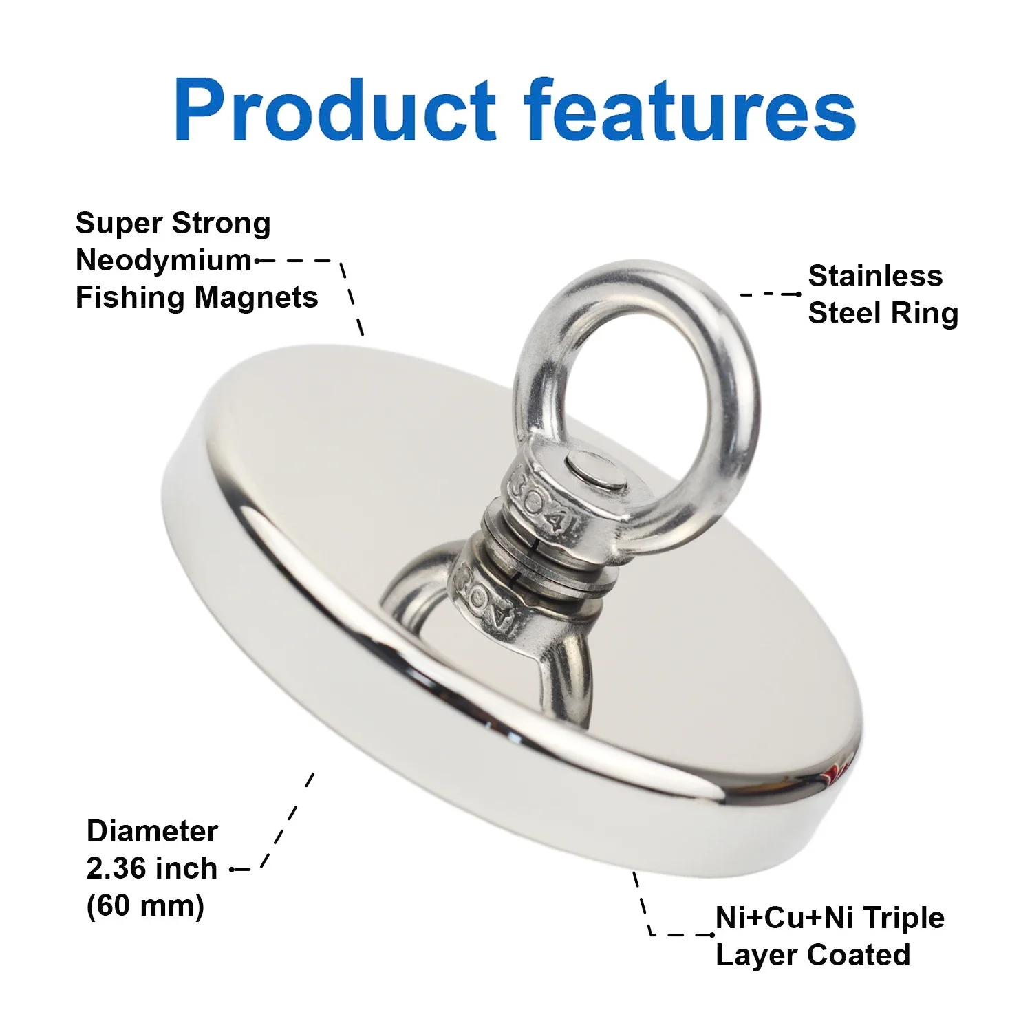 Supersterke neodymium vismagneethaak N52 Heavy Duty zeldzame aardemagneet met verzonken gat oogbout bergingsmagneet Imans