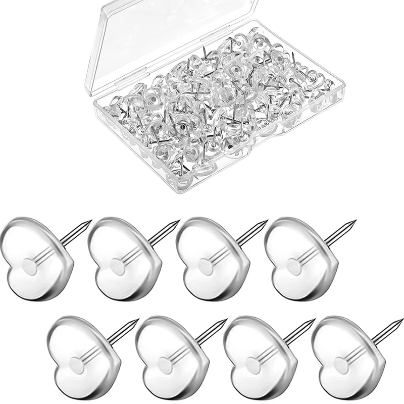 50/100 PCS Piatto Trasparente Love Puntine da disegno per puntine da parete per bacheca Shadow Box Display Puntine da disegno per bacheca in sughero