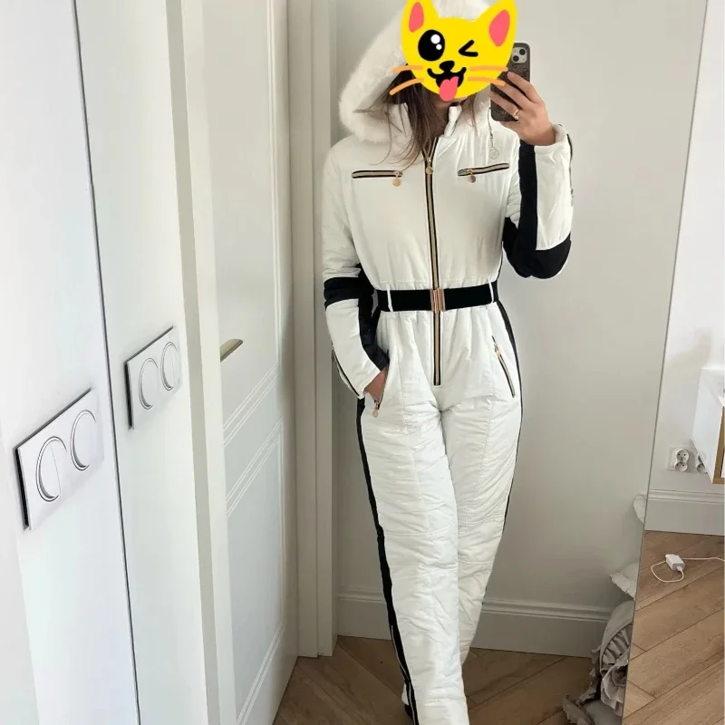 ผู้หญิงแขนยาวกันน้ําWindproofเล่นสกีโดยรวมหญิงElegantสเก็ตบอร์ดJumpsuitฤดูหนาวPatchwork Ski Jumpsuitsสําหรับ