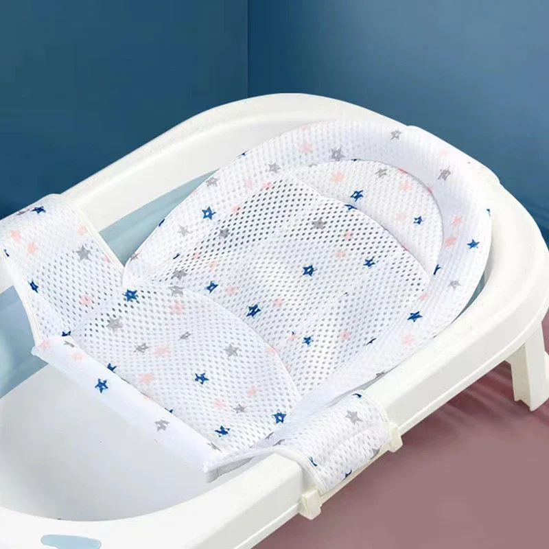 Babybadje Net Mat Kinderen Pasgeboren Verstelbaar Badkussen Zitkussen Kruisvormig Antislip Bad Douche Wieg Bed Zitting