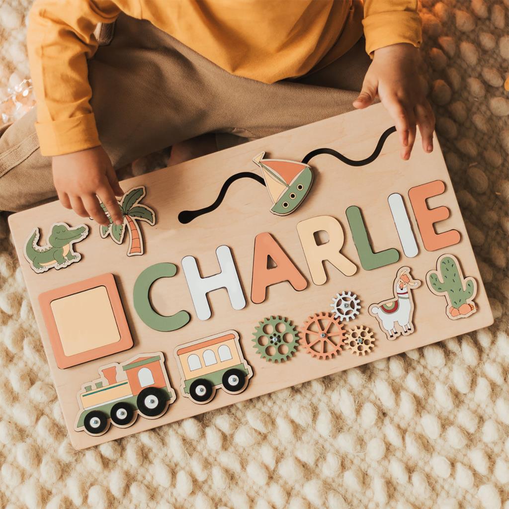 Juguete de madera personalizado para bebé rompecabezas con nombre personalizado aprendizaje temprano regalos educativos de cumpleaños para niños pequeños