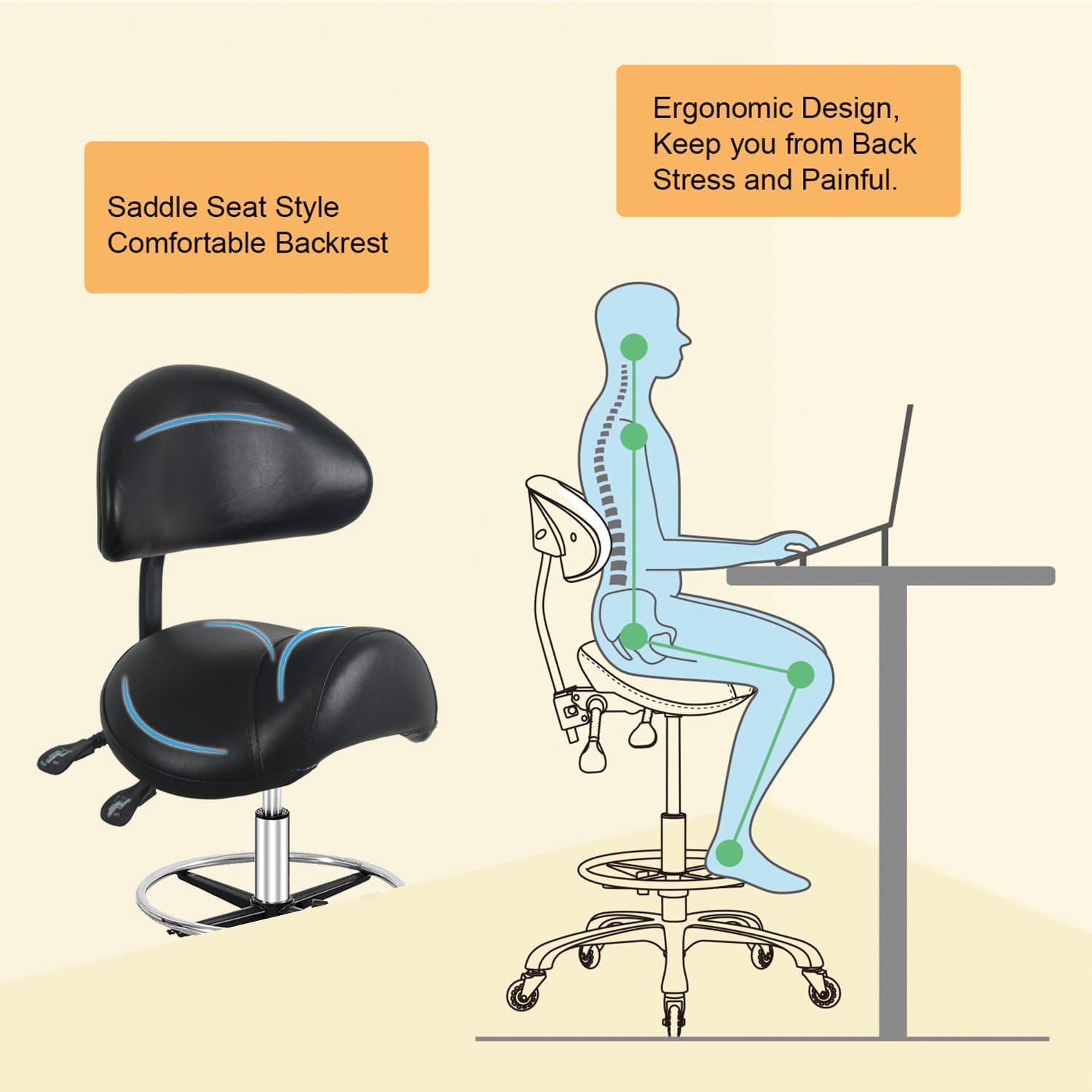 Hydraulic Rolling Swivel Adjustable Stool Chair for Salon Spa Beauty Massage Dental Clinic Home Office Use(Black)