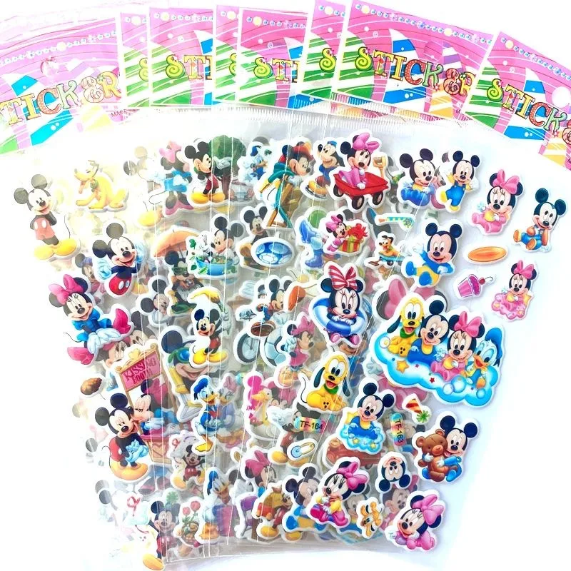 6/12PCS Mickey Mouse Minnie ของเล่นสติกเกอร์ 3D เด็กอะนิเมะการ์ตูน Bubble Paste Thicken สติกเกอร์รางวัลของเล่นเด็กของขวัญ