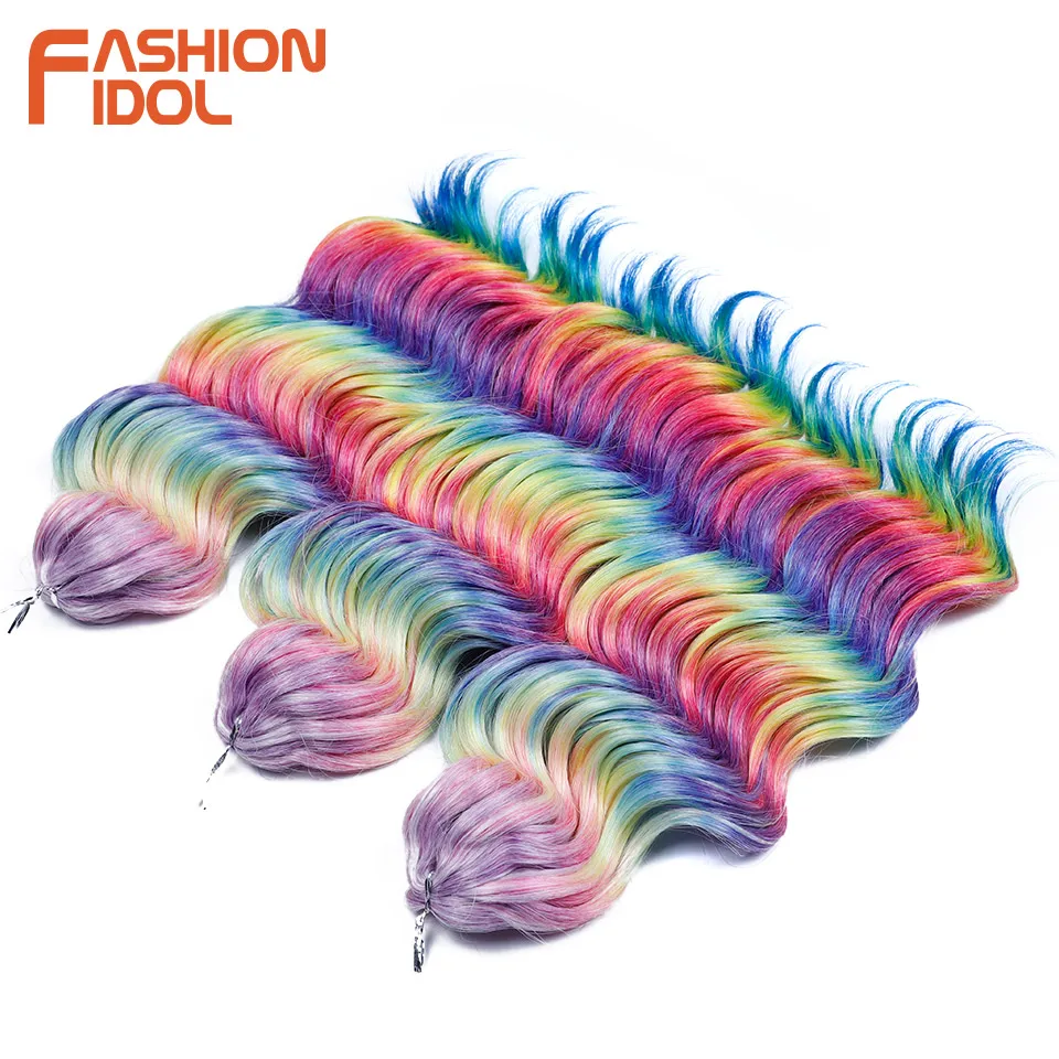 FASHION IDOL 16 дюймов 300 г глубокие волнистые волосы синтетические вязанные крючком косы волнистые волосы Ombre Радужный твист наращивание волос крючком