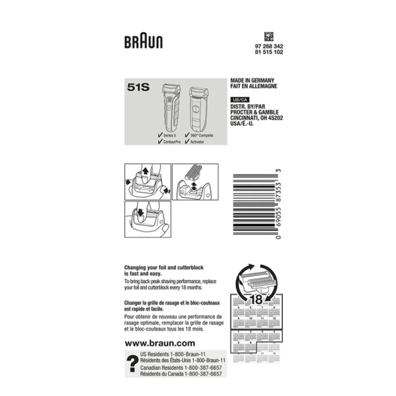 Cabezales de afeitadora Braun 51S serie 5, cuchilla de repuesto, ContourPro 360, activador completo 8998, 8595, 8590, 5643, 5644, 5645
