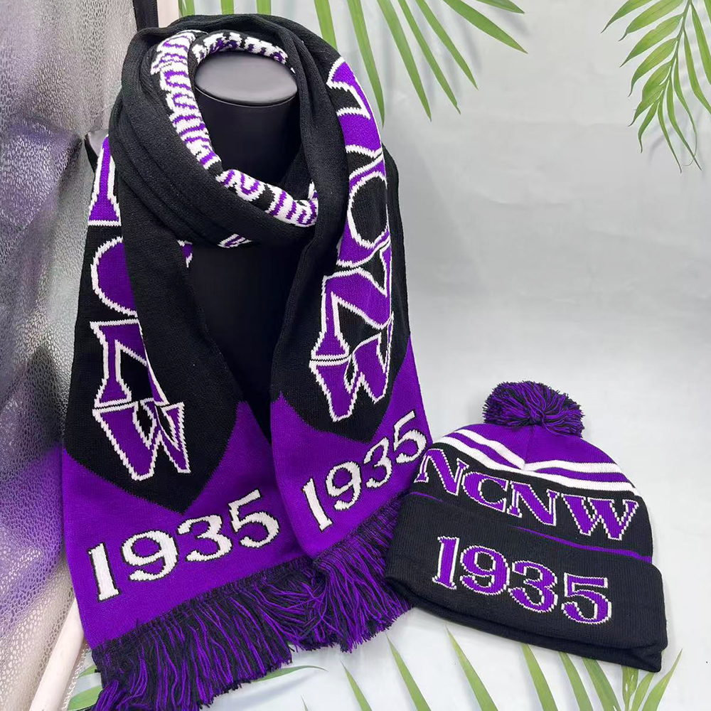 2025 Greek University Club Gathering NCNW 1935 Purple Black Scarf Hat Set