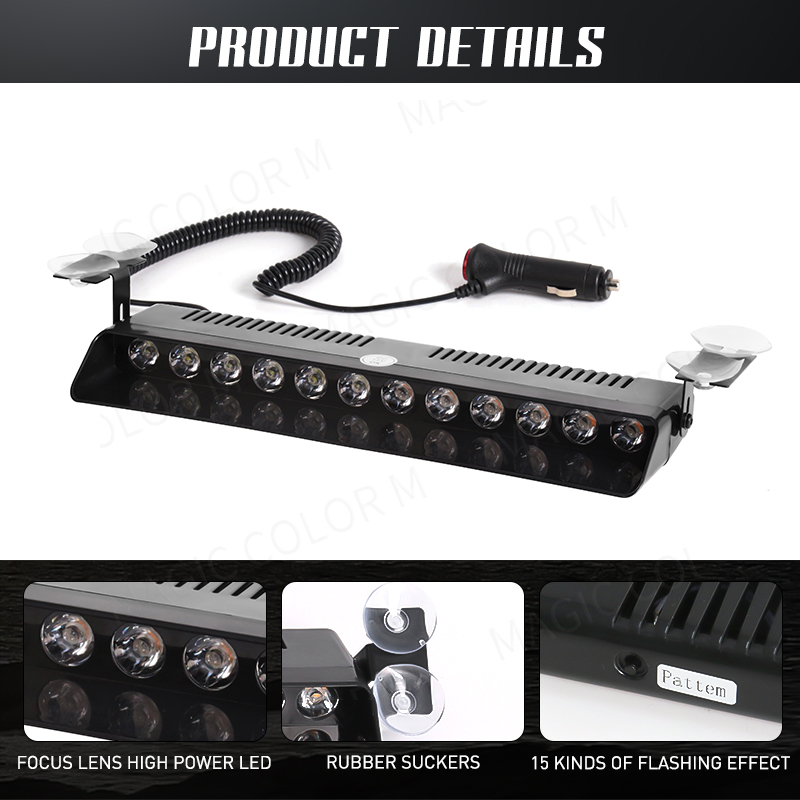 12 LED รถ Strobe Light แฟลชคําเตือนสัญญาณ Beacon ตํารวจดับเพลิงฉุกเฉินกระจกรถพ่วงตัวบ่งชี้รถกันน้ํา