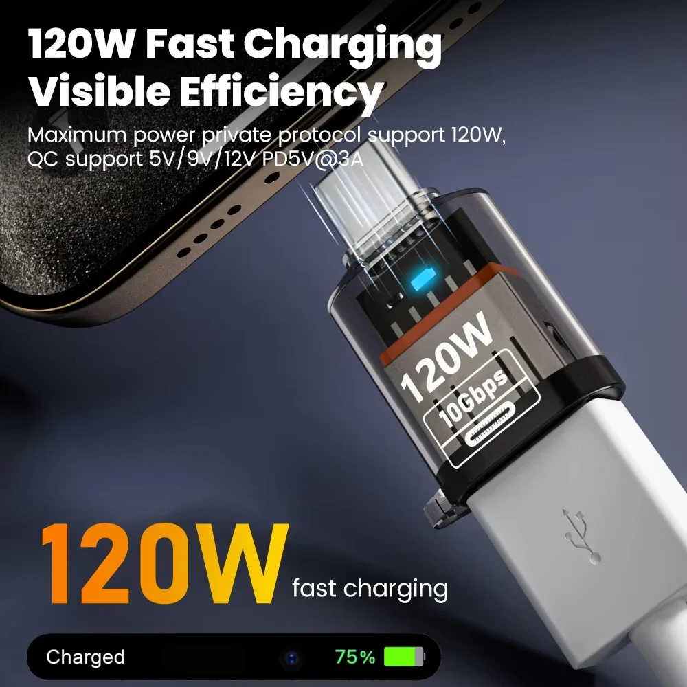 Adattatore USB 3.2 a tipo C a ricarica rapida da 120 W OTG Trasferimento audio dati ad alta velocità da 10 GB per PC Tablet Convertitore USB C Xiaomi Huawei