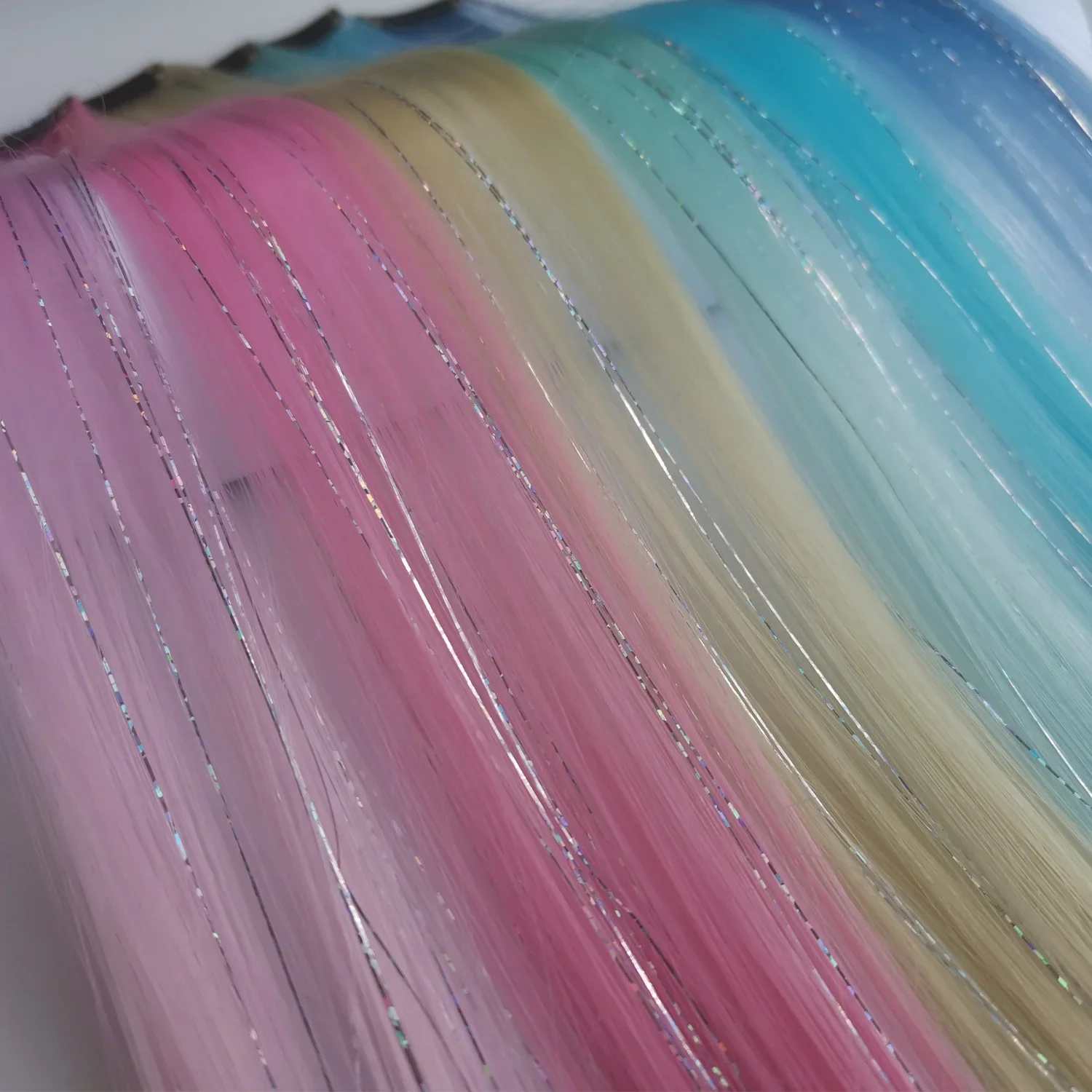 Extensiones de cabello con clip multicolor Mezcla de tinsels Extensiones de cabello de colores, cabello arcoíris 2 en 1 con latas plateadas para niñas y niños