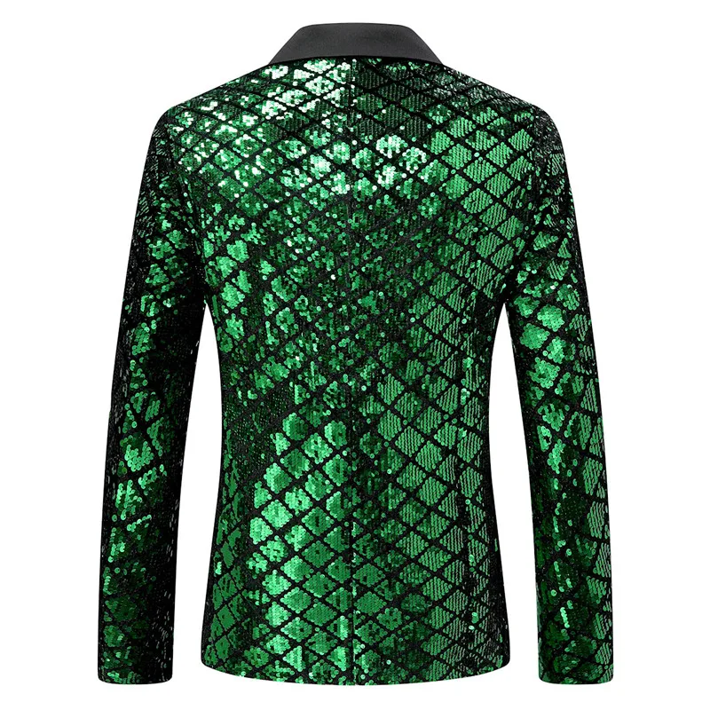 Moda Homens Luxuoso Lantejoula Xadrez Terno Jaqueta Ouro/Prata Cantor Anfitrião Stage Party Vestido Solto Blazer Casacos