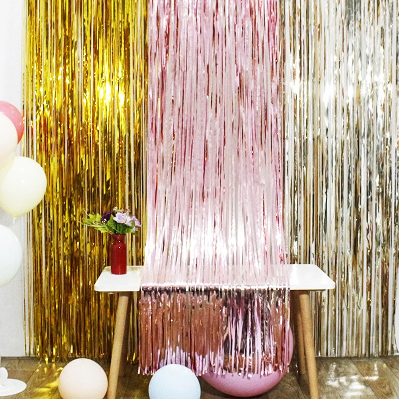 Fondo de fiesta de 2/3M, decoración de boda, cortina de flecos de aluminio, lentejuelas, foto de despedida de soltera, telón de fondo, cortina de pared, cumpleaños, BabyShower