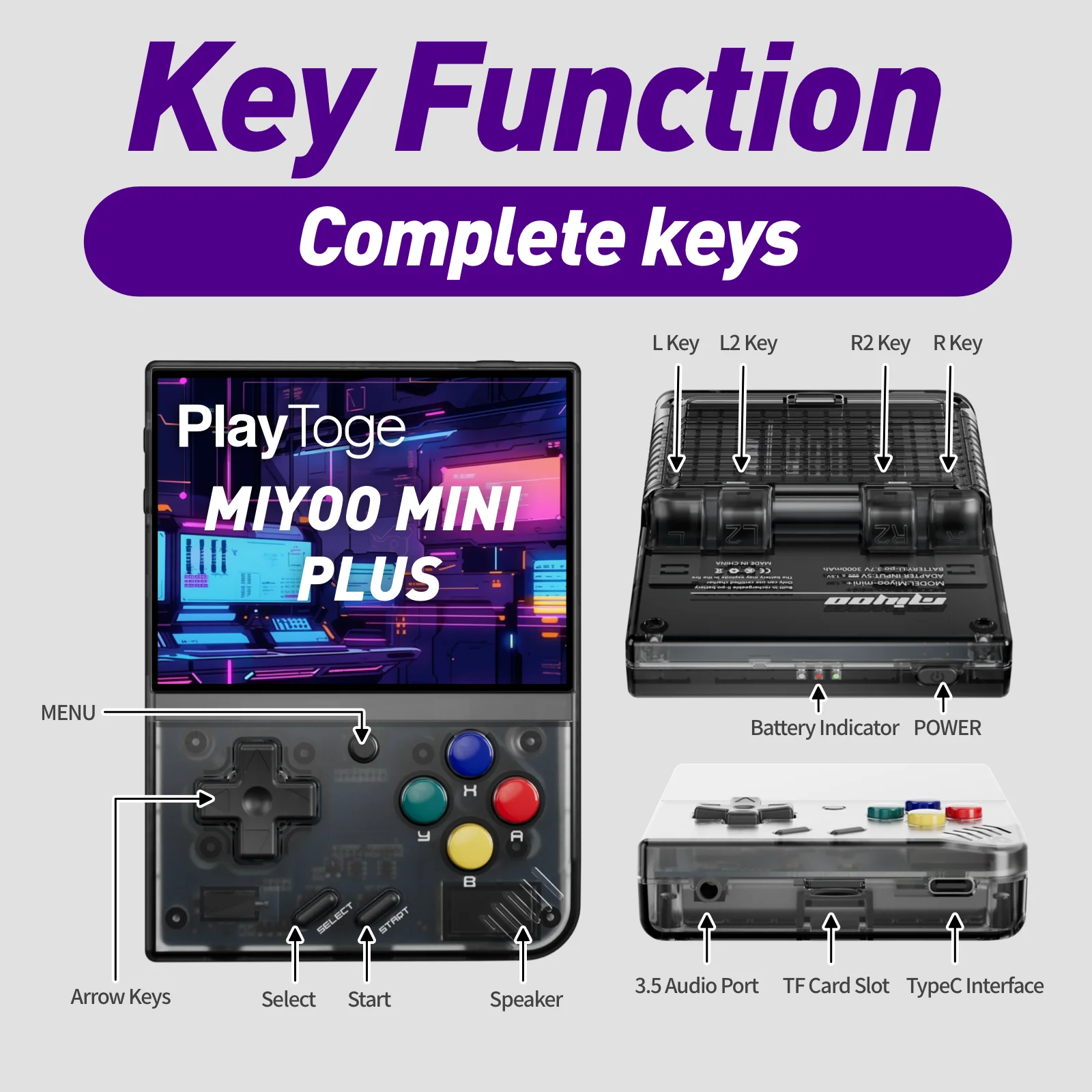 Miyoo Mini Plus Handheld Game Console, 3.5 Inch IPS 640x480 Screen, Support External TF Card, 3000mAh Battery