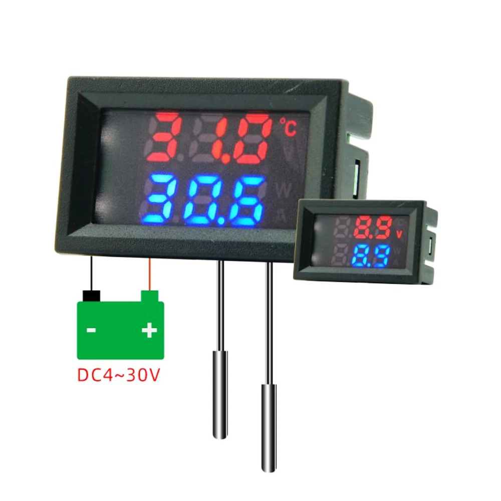 DC4-30V 100Cm Kỹ Thuật Số DC Đơn Vôn Kế Và Nhiệt Kế Cảm Biến Nhiệt Độ Báo Với NTC 10K 3950 Đầu Dò Nhiệt Độ Máy đồng Hồ Đo