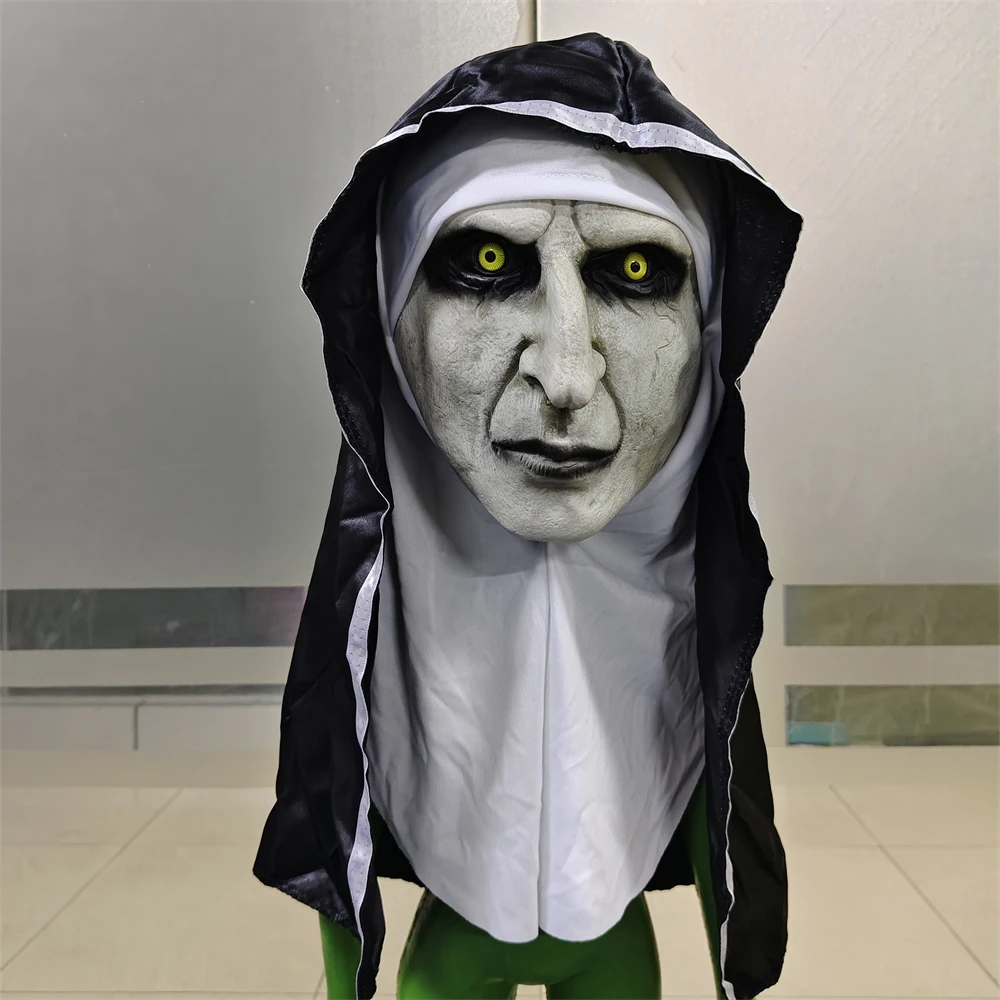 น่ากลัวแม่ชีหน้ากากภาพยนตร์แม่ชี Latex หน้ากาก Turban Valak คอสเพลย์ฮาโลวีนเครื่องแต่งกาย Ghost Nun Masques Tricky Props หมวก