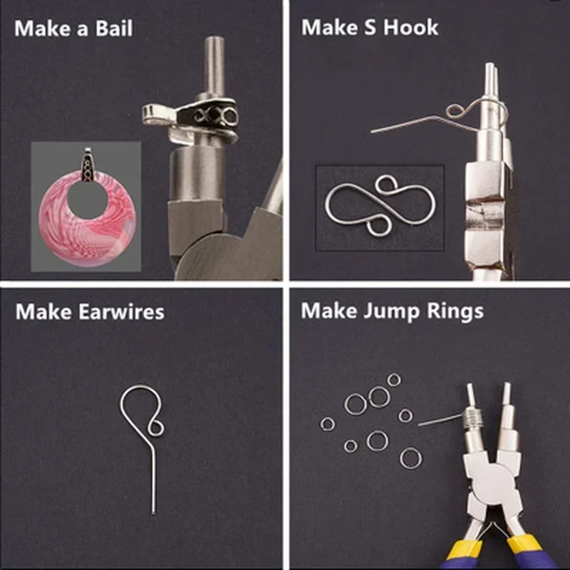 6-in-1 炭素鋼ラウンドノーズジュエリープライヤー保釈プライヤー DIY ハンドツール金属ロブスターバックルイヤリングフック 6 セクション