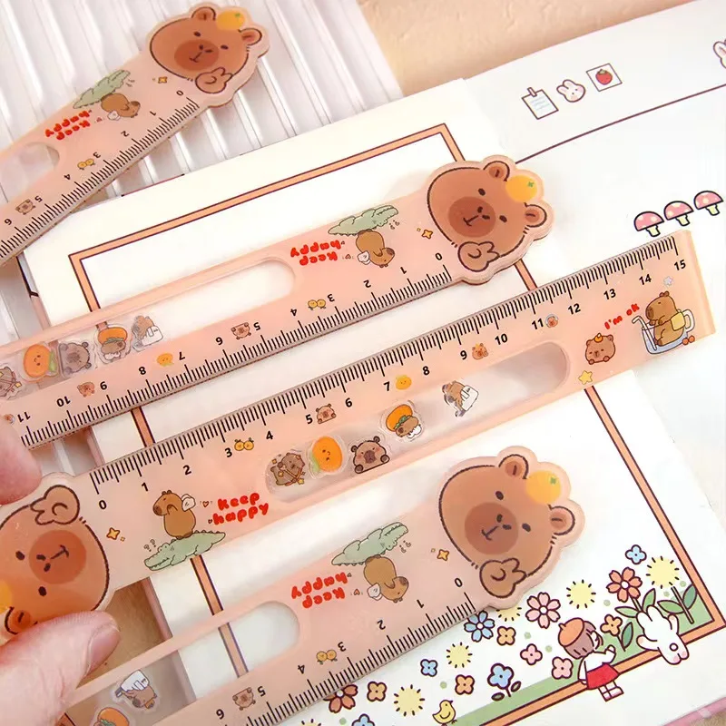 การ์ตูน Capybara สัตว์น่ารักพลาสติกไม้บรรทัดตรงเครื่องเขียนอุปกรณ์ Planner อุปกรณ์เสริมรางวัลนักเรียนของขวัญวันเด็ก