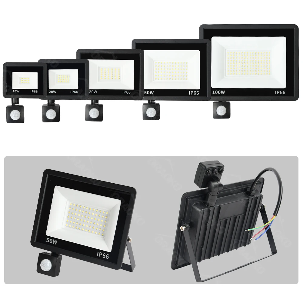 Proiettore a LED Sensore di movimento PIR Bianco/Bianco caldo IP66 AC220V Proiettore esterno Faretto SMD2835 Lampada da terra per illuminazione esterna
