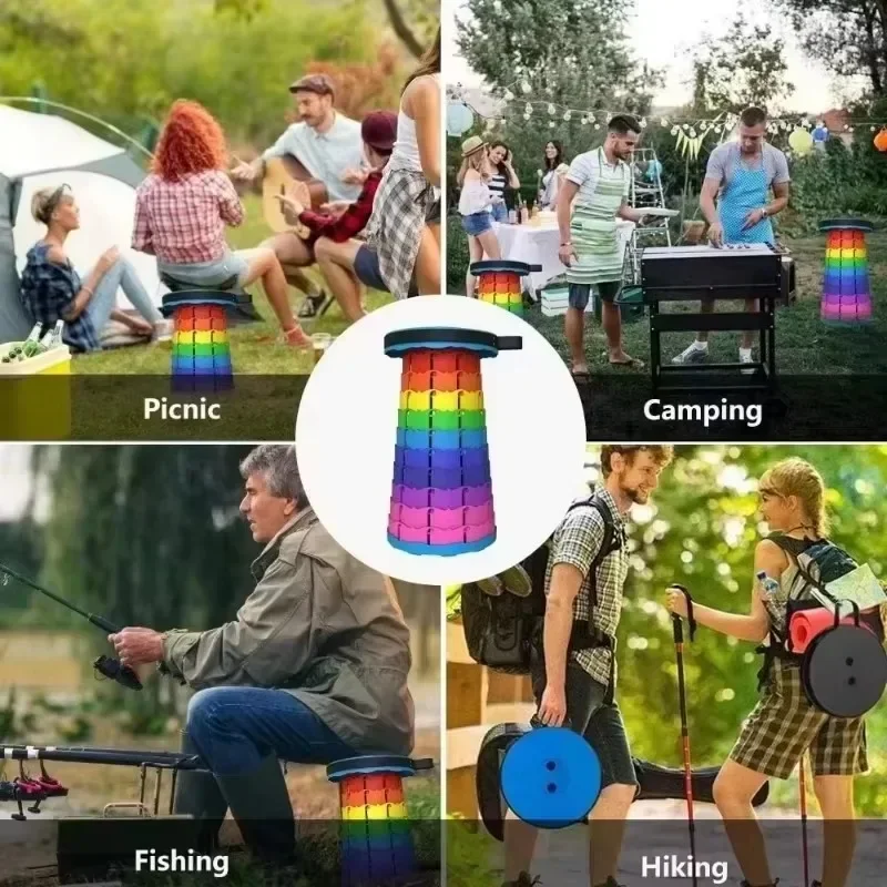 【Aggiornamento Addensare】 Sgabello telescopico pieghevole per esterni Sgabello Mazza da spiaggia per pesci Sedia in plastica portatile da campeggio Leggero regolabile