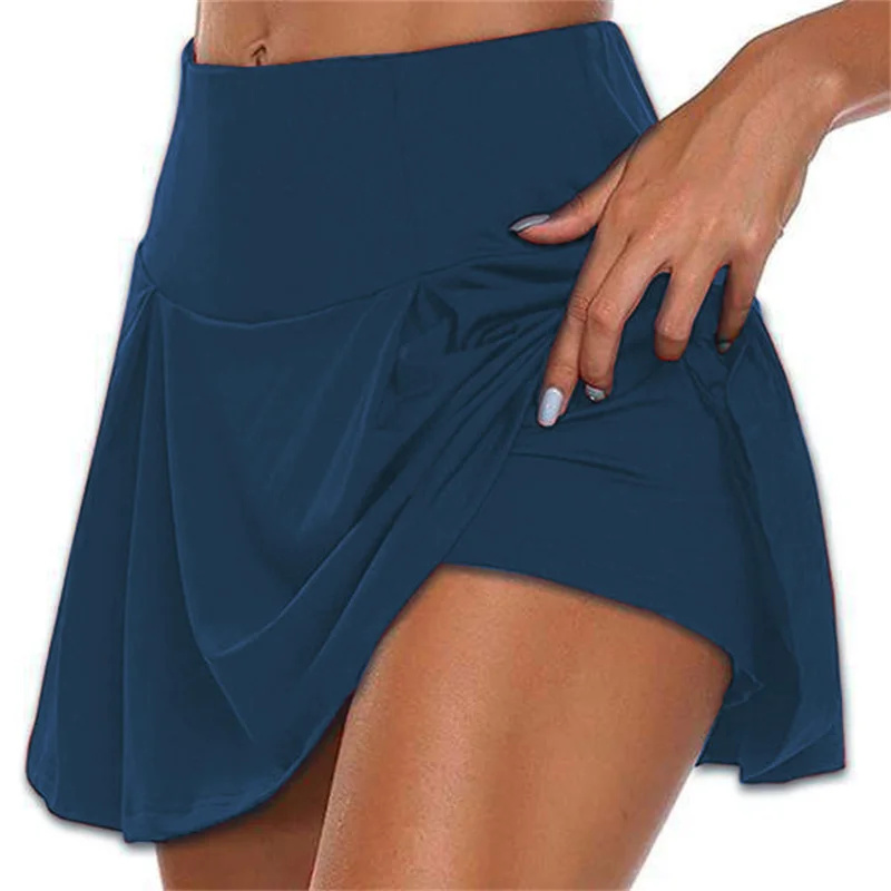 Zomermode explosie dames effen kleur buitensport fitness hardlopen yoga sneldrogende nep twee hardlooprokken