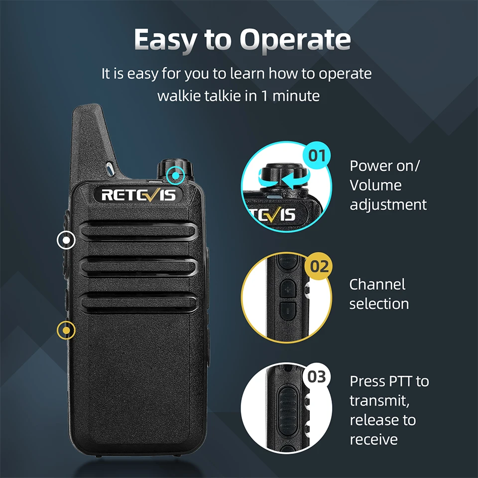 2 stücke Mini Walkie Talkie PMR 446 tragbares Funkgerät ht ptt Walkie-Talkies tragbares Radio für die Jagd Cafe RT22
