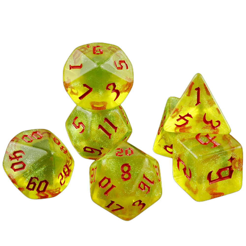 7 pièces/ensemble dés polyédriques effet paillettes dés de jeu mdn pour donjons et Dragons accessoires de jeu de société RPG, dés de jeux de rôle