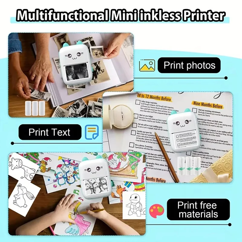 58mm mini impressora térmica portátil sem fio bluetooth bolso impressora compatível com ios android para casa tags impressão de fotos