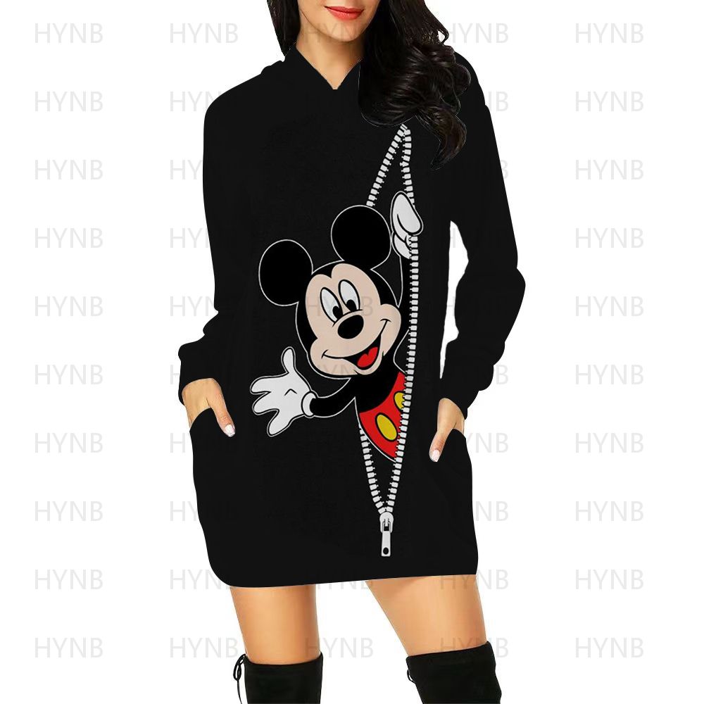 Pulloverkleid, elegante Kleider für Damen, lange Ärmel, luxuriöser Party-Hoodie, Disney Kawaii Mickey Damen 2024, Mini Minnie Mouse Y2k