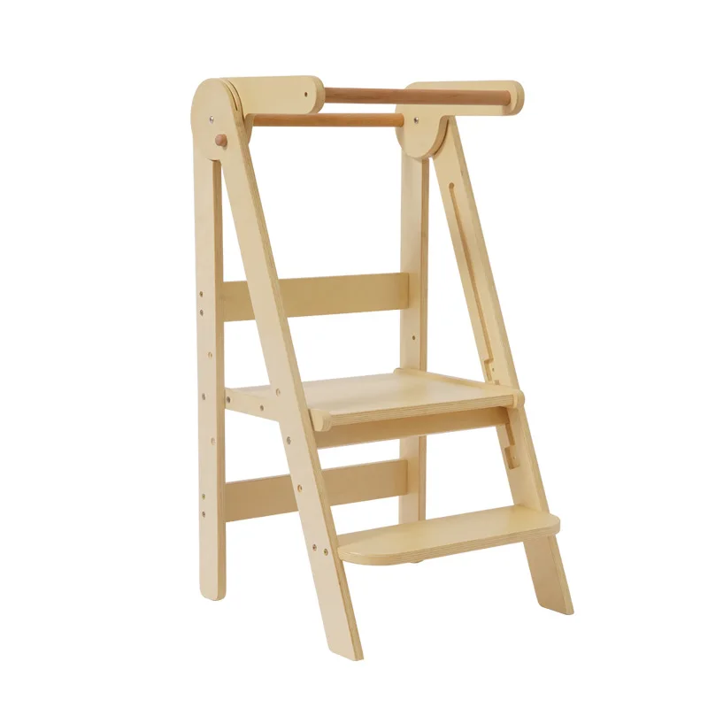 Torre de aprendizaje plegable, taburete de mano y pie para bebé, mesa de lavado para niños, taburete con reposabrazos ajustable de madera maciza