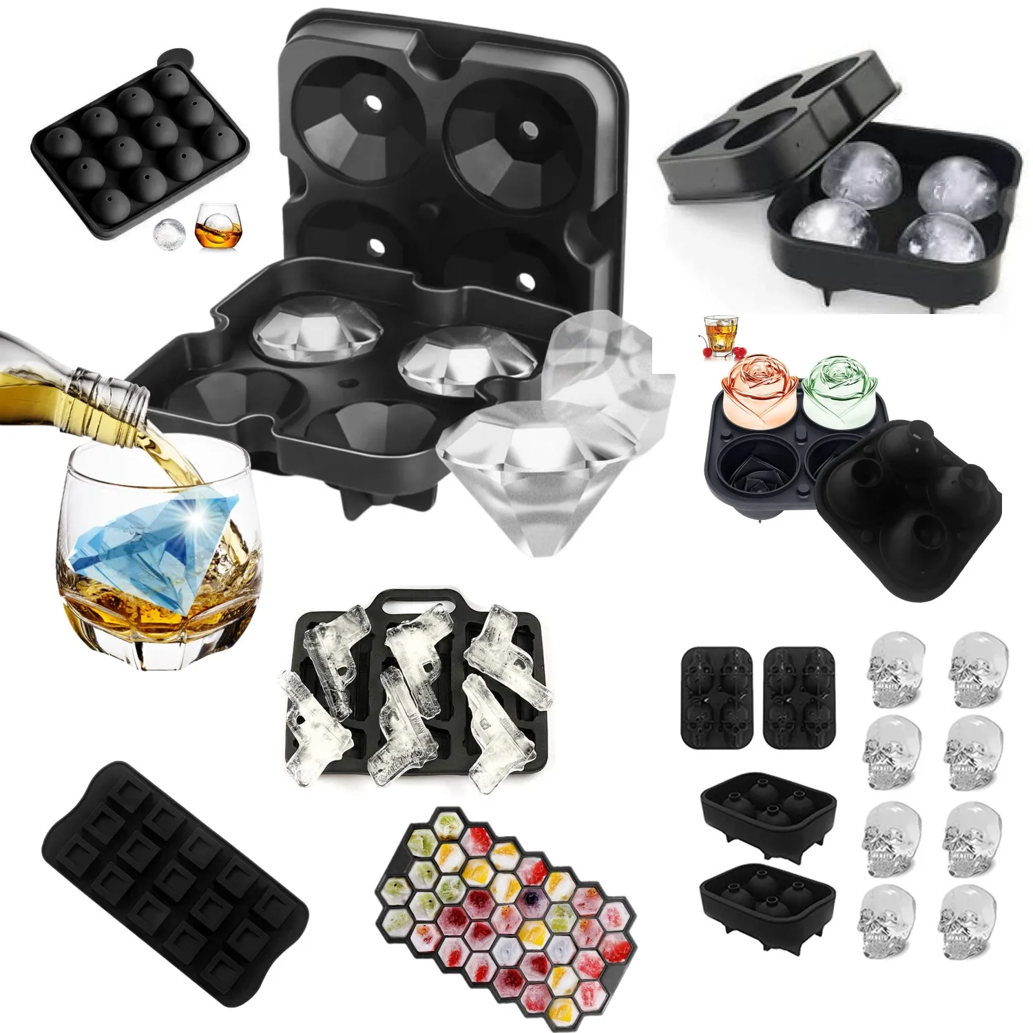 1PC Silicone Ice Cube Tray, Ice Cube Trays for Freezer, Easy Release Silicone Ice Cube Molds for Whiskey, Cocktail, Chocolate