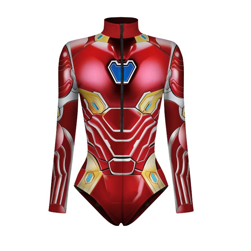 2024 nowy superbohater dla kobiet mężczyzn Spiderman Iron Man Cosplay 3D Print strój kąpielowy z długim rękawem karnawałowy kostium dla dorosłych