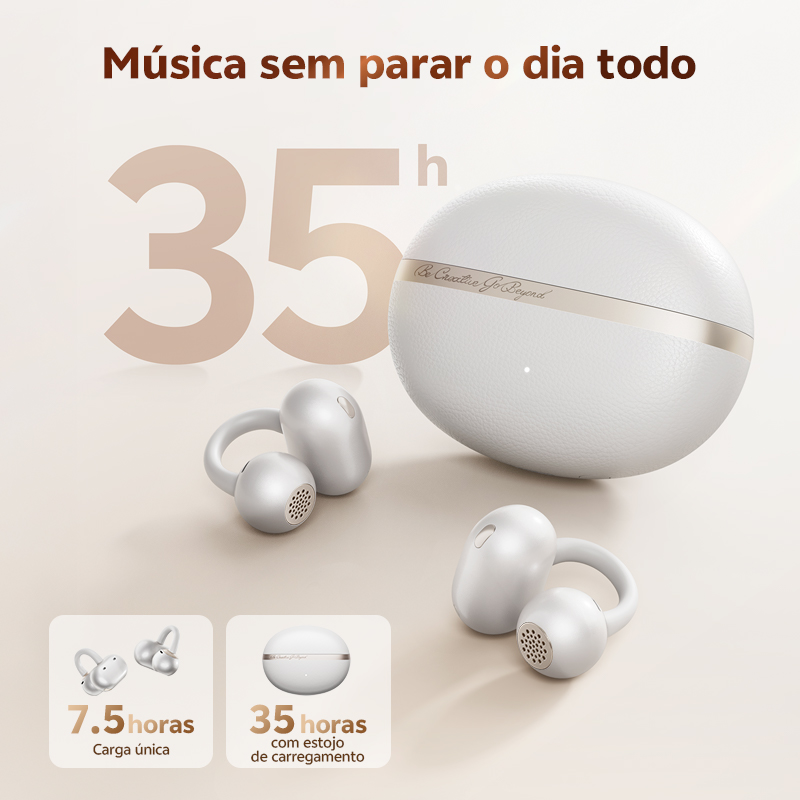 QCY Crossky C50 Fones de ouvido sem fio abertos Bluetooth 6.0 Ultra-confortáveis ​​com clipe para chamadas, 4 microfones, IA, reforço de graves, controle de volume adaptável, 35 horas de reprodução, esportes, corrida
