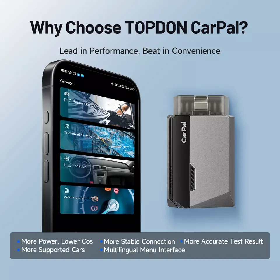 TOPDON CarPal OBD2 lector de código escáner Control de salud del coche Smog comprobar prueba de batería escaneo completo del sistema 6 servicios de reinicio