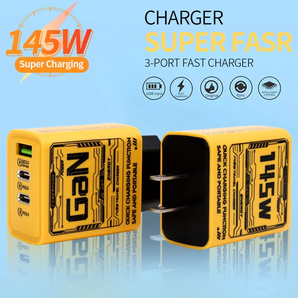 Xiaomi 145W Ultra Fast Charging 3-портовый Pd Usb Type-c Qc 3.0 Super Charge Adapter Eu/us/uk Plug Настенный адаптер для Iphone Samsung